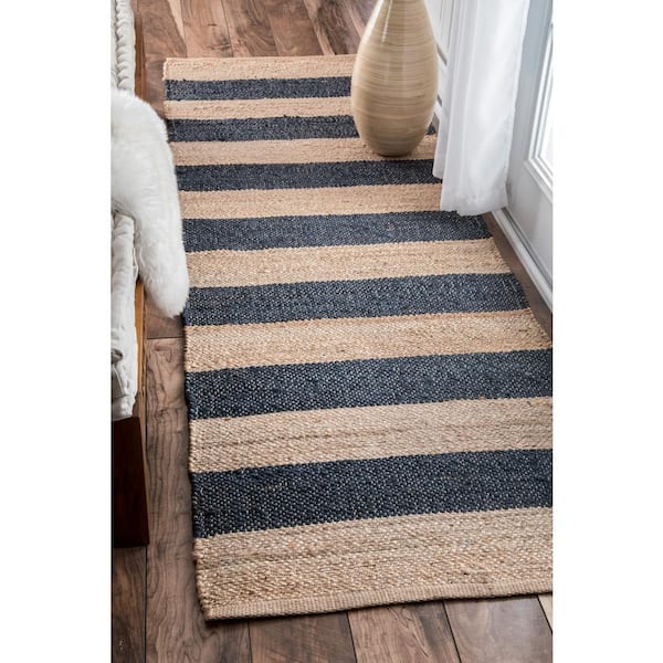 Alisia Stripes Jute Denim 2 ft. 6 in. x 6 ft. Indoor Runner Rug