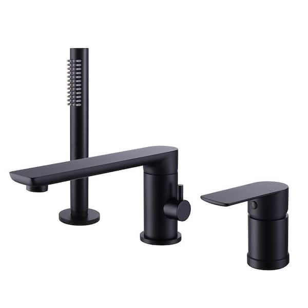 matrix decor Single-Handle Deck-Mount Roman Tub Faucet with Hand Shower in Matte Black