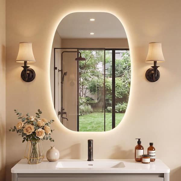 20 in. W x 30 in. H Oval Mirror Frameless UL Certified LED Anti‑Fog Tempered Glass Wall‑Mount Bathroom Vanity Mirror