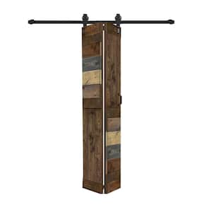 S Style 30in.x84in.(15''x84''x2panels)Multi-Color Solid Wood Bi-Fold Barn Door With Hardware Kit-Assembly Needed