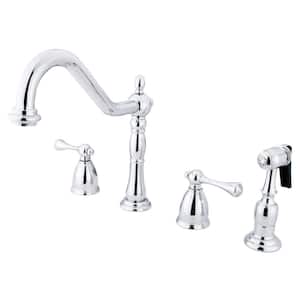Heritage 2-Handle Deck Mount Widespread Kitchen Faucets with Brass Sprayer in Polished Chrome