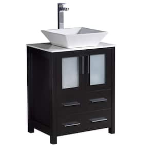 Torino 24 in. Bath Vanity in Espresso with Glass Stone Vanity Top in White with White Basin
