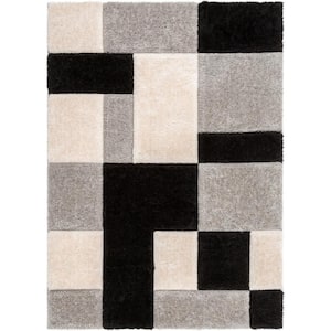 San Francisco Escondido Black Modern Geometric Squares 7 ft. 10 in. x 9 ft. 10 in. 3D Carved Shag Area Rug