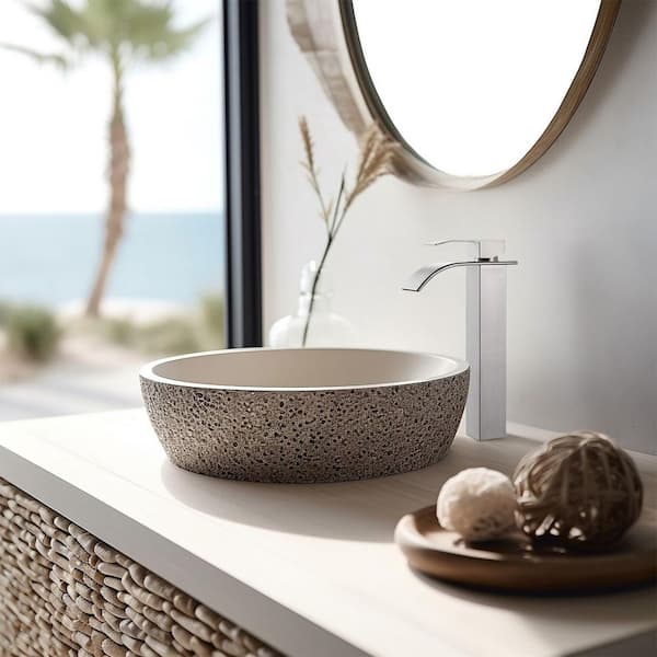 High Arc Waterfall Single Handle Single Hole Bathroom Faucet with Drain Kit Included in Brushed Nickel
