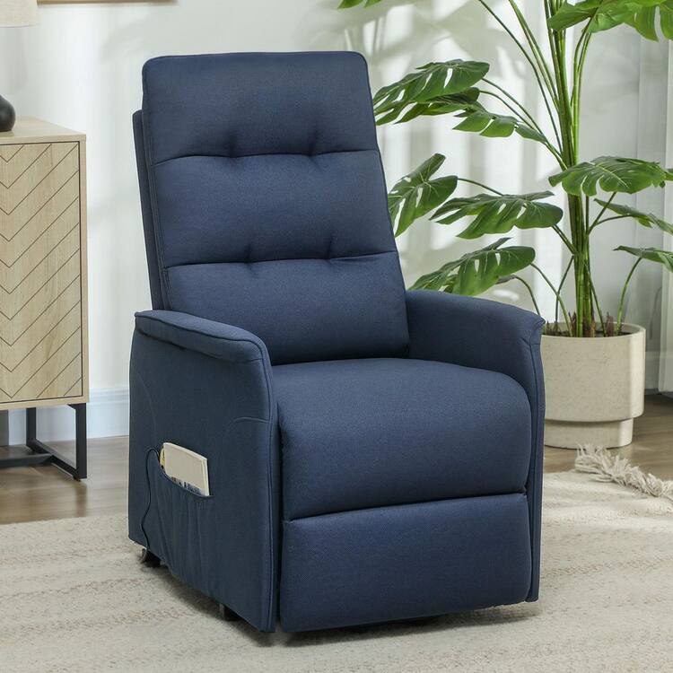 HOMCOM Power Lift Recliner Chair, Electric Reclining Chair with Remote, Side Pockets, Pocket Spring, Deep Blue
