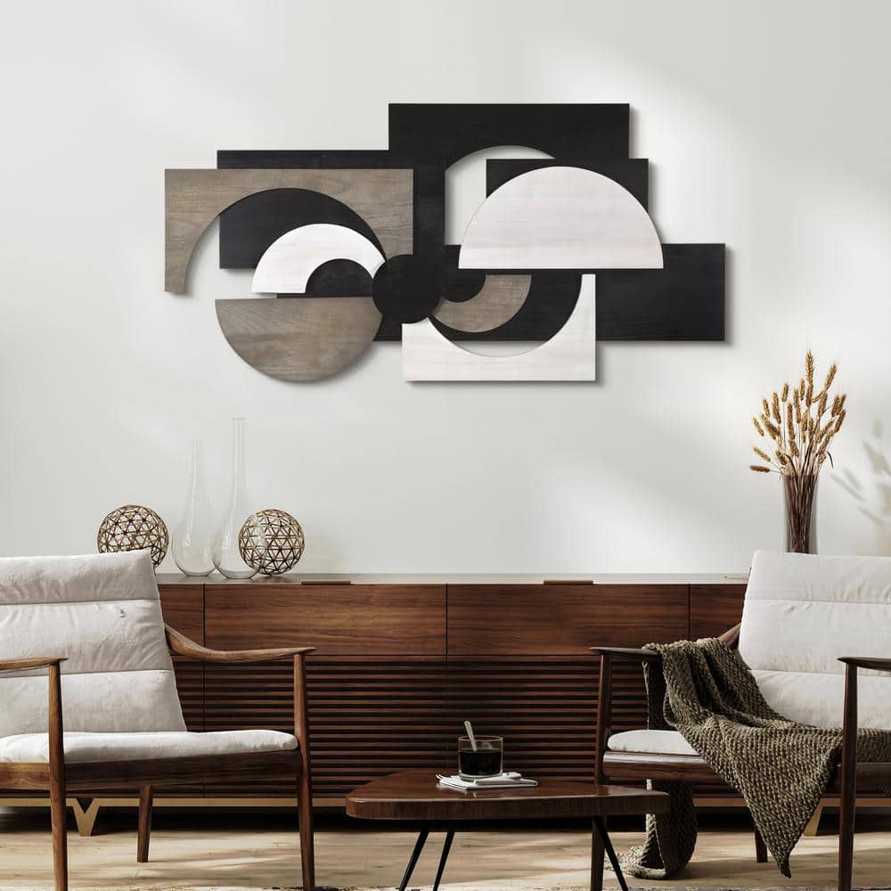 Luminus Dusk 48" x 24" Black and Gray Solid Wood Abstract Wall Art