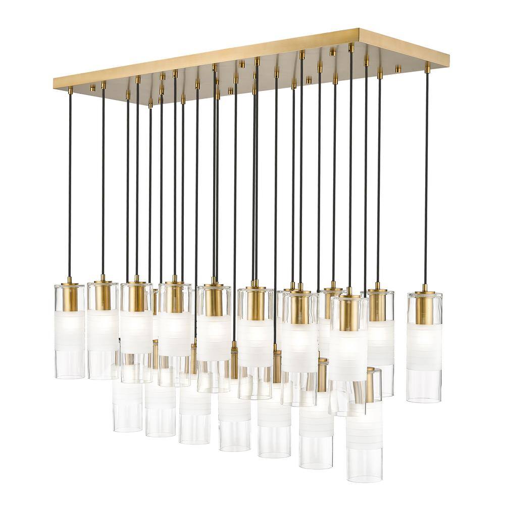 Alton 54 in. 23-Light Modern Gold Linear Chandelier with Clear Plus Frosted