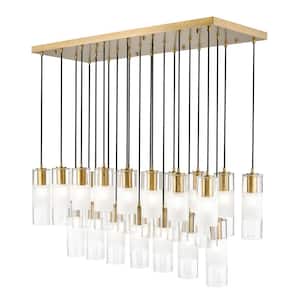 Alton 54 in. 23-Light Modern Gold Linear Chandelier with Clear Plus Frosted Glass Shades