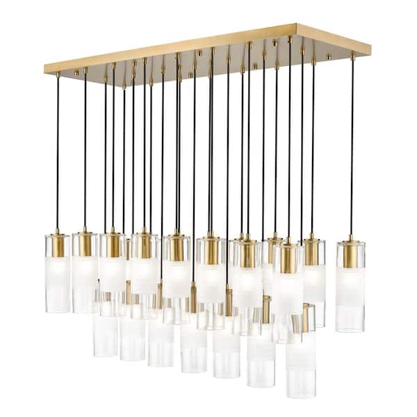 Unbranded Alton 54 in. 23-Light Modern Gold Linear Chandelier with Clear Plus Frosted Glass Shades