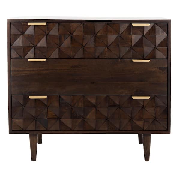 SAFAVIEH Zinnia 3-Drawer Brown Nightstand Chest