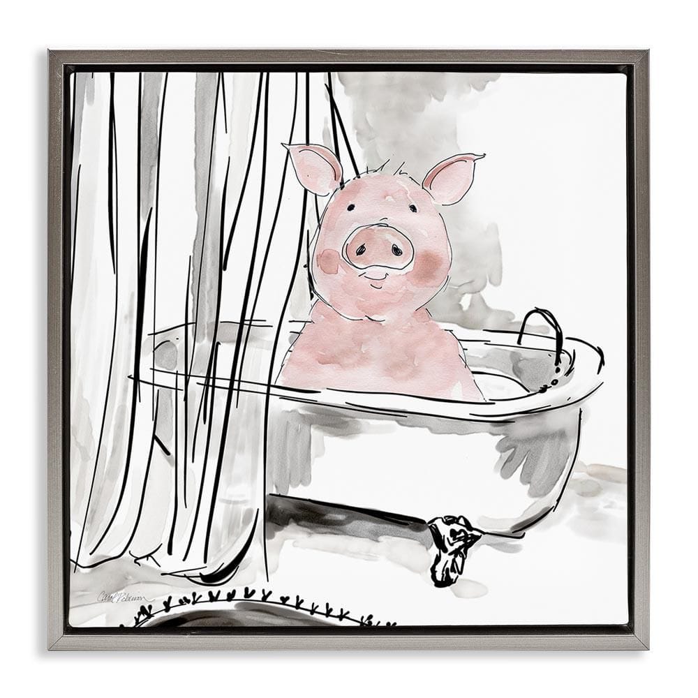 Minimal Bathtub Piggy by Carol Robinson Gray Floater Frame Animal Graphic Art Print 25 in. x 7 in. price history on PriceWatchPro