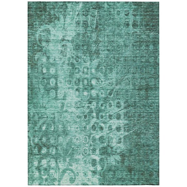 Teal Blue 9 ft. x 12 ft. Woven Ikat Polyester Rectangle Indoor / Outdoor Area Rug