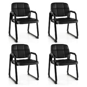 Faux Leather Upholstered Ergonomic Waiting Room Chair in Black with Non-Adjustable Arms Set of 4