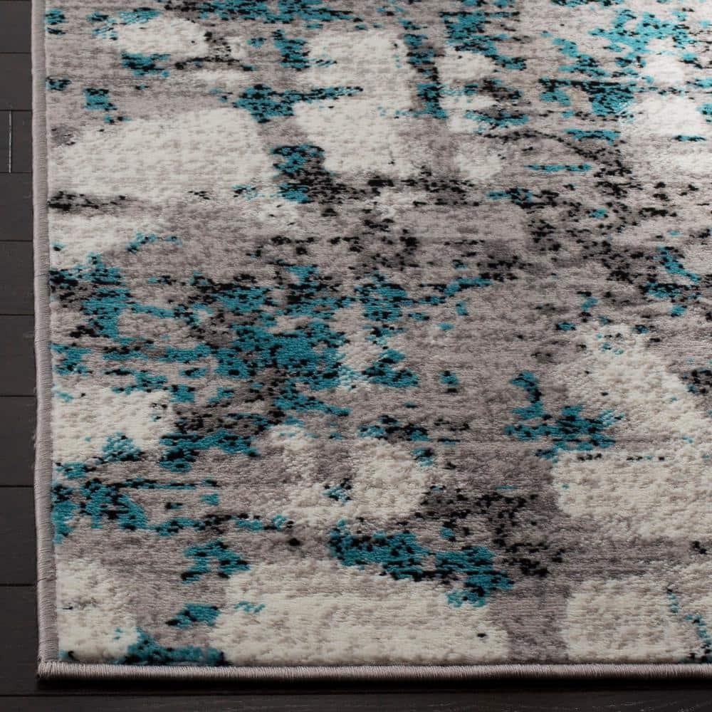 Skyler Gray and Blue Synthetic Abstract Square Rug 6'7"