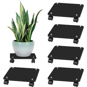 Black Bamboo Rolling Plant Caddy Stand Base with Lockable Casters 6-Pack