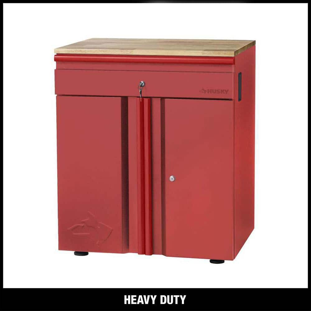 Husky Heavy Duty Welded 20-Gauge Steel 1-Drawer 2-Door Garage Base Cabinet in Red (28 in. W x 32 in. H x 21.5 in. D)