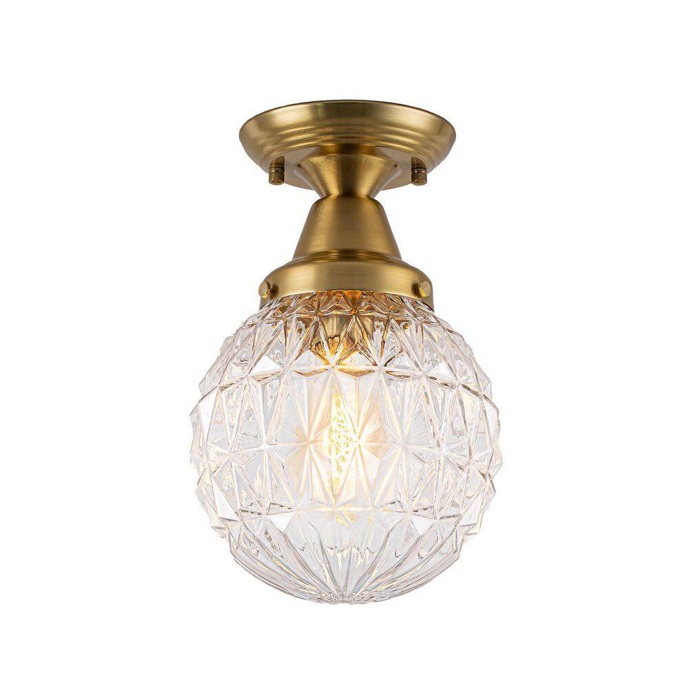 1-Light 7.9 in. Modern Globe Brushed Gold Semi-Flush Mount with Textured Glass for Foyer Kitchen Dining Room price history on PriceWatchPro
