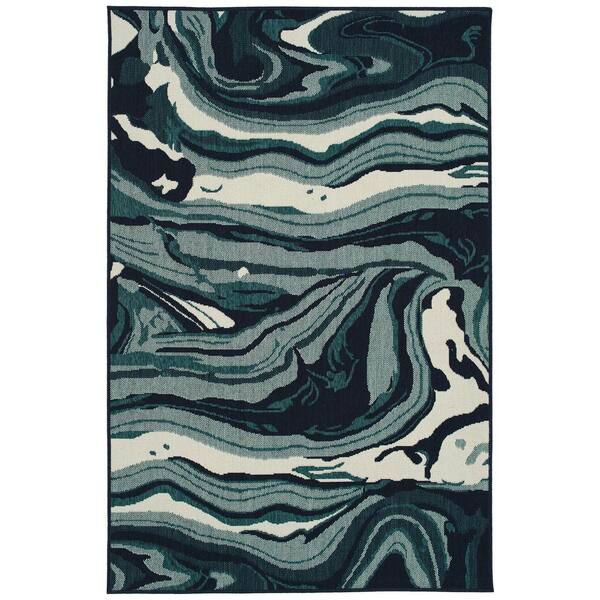 Pianta Collection Teal 5'3" x 7'6" Rectangle Residential Indoor-Outdoor Area Rug
