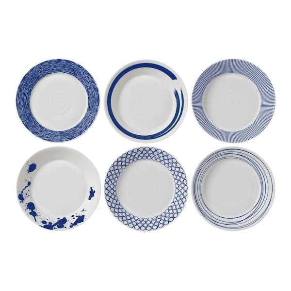 Pacific Mixed Patterns 20 fl. oz Blue and White Porcelain Pasta Bowls (Set of 6)