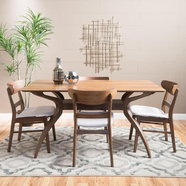 Noble House Idalia 5-Piece Light Beige and Natural Walnut Dining Set