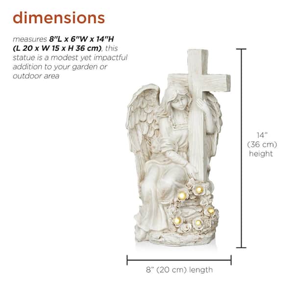 Alpine Corporation Solar Angel Holding Cross Statue with LED