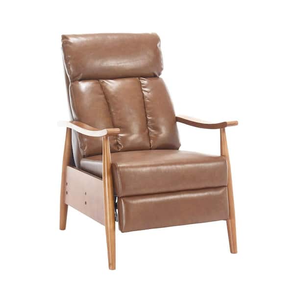 Modern Light Brown PU Leather Wood Frame Accent Arm Chair with High Back