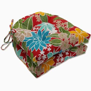 Floral 16 in. x 15.5 in. Outdoor Dining Chair Cushion in Red/Green/Multicolored (Set of 2)