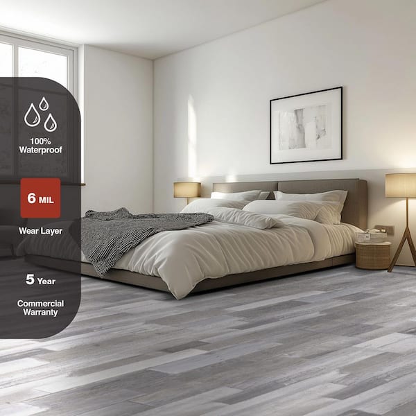 Skyland 6 MIL x 6 in. W x 36 in. Whitewashed Gray Click Lock Waterproof Luxury Vinyl Plank Flooring (23.95 sq. ft./Case)