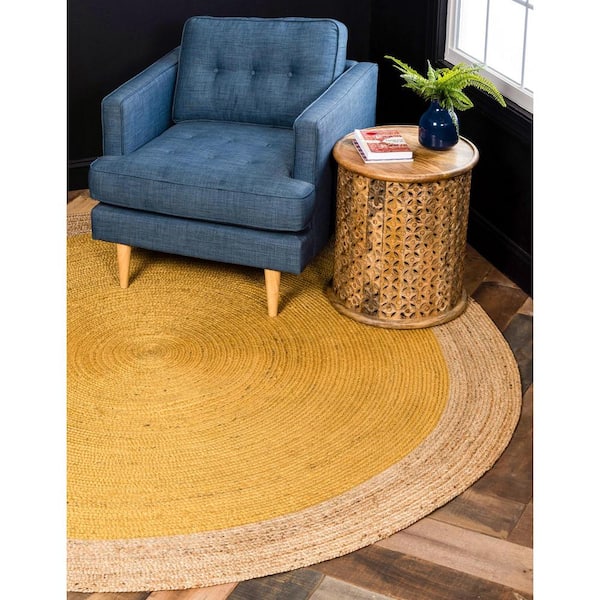 Braided Jute Goa Yellow 3 ft. 3 in. x 3 ft. 3 in. Area Rug