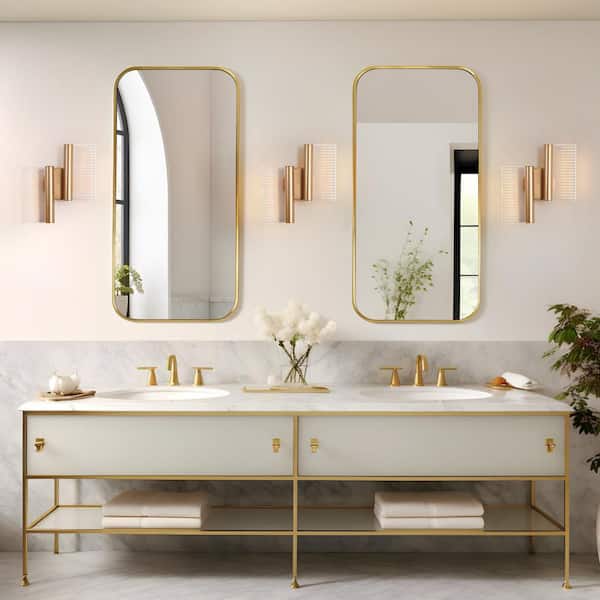 2-Light Brushed Gold Wall Sconces with Acrylic Shade, 12-Watts Integrated LED Vanity Lights, Modern Vanity Light Bedroom
