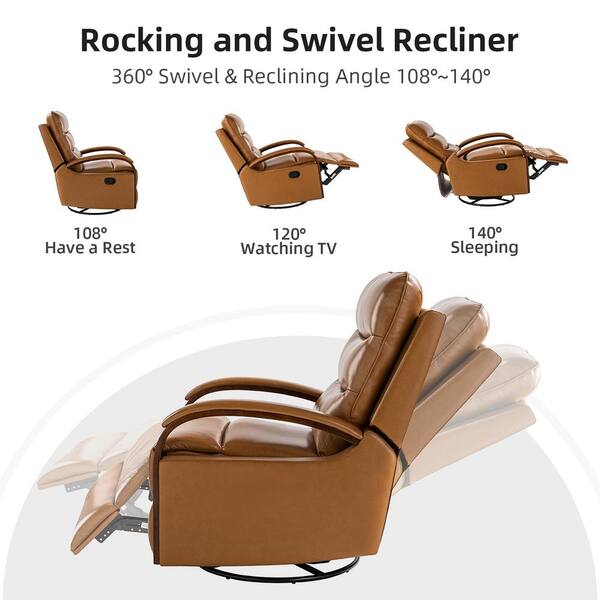 JAYDEN CREATION Joseph Genuine Leather Swivel BROWN Manual Recliner with Wooden Arm Accents and Straight Tufted Back Cushion Set of 2 RCCZ0827 BRN S2 The Home Depot