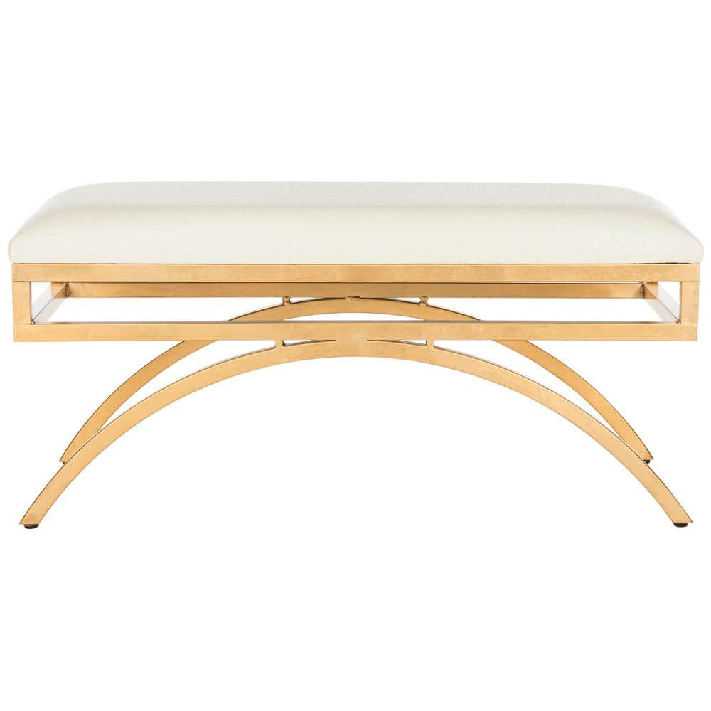 SAFAVIEH Moon Gold Off White Upholstered Entryway Bench FOX6250A The   Clear Gold Safavieh Bedroom Benches Fox6250a 64 1000 