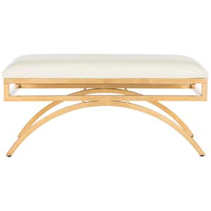 Moon Gold/Off-White Upholstered Entryway Bench