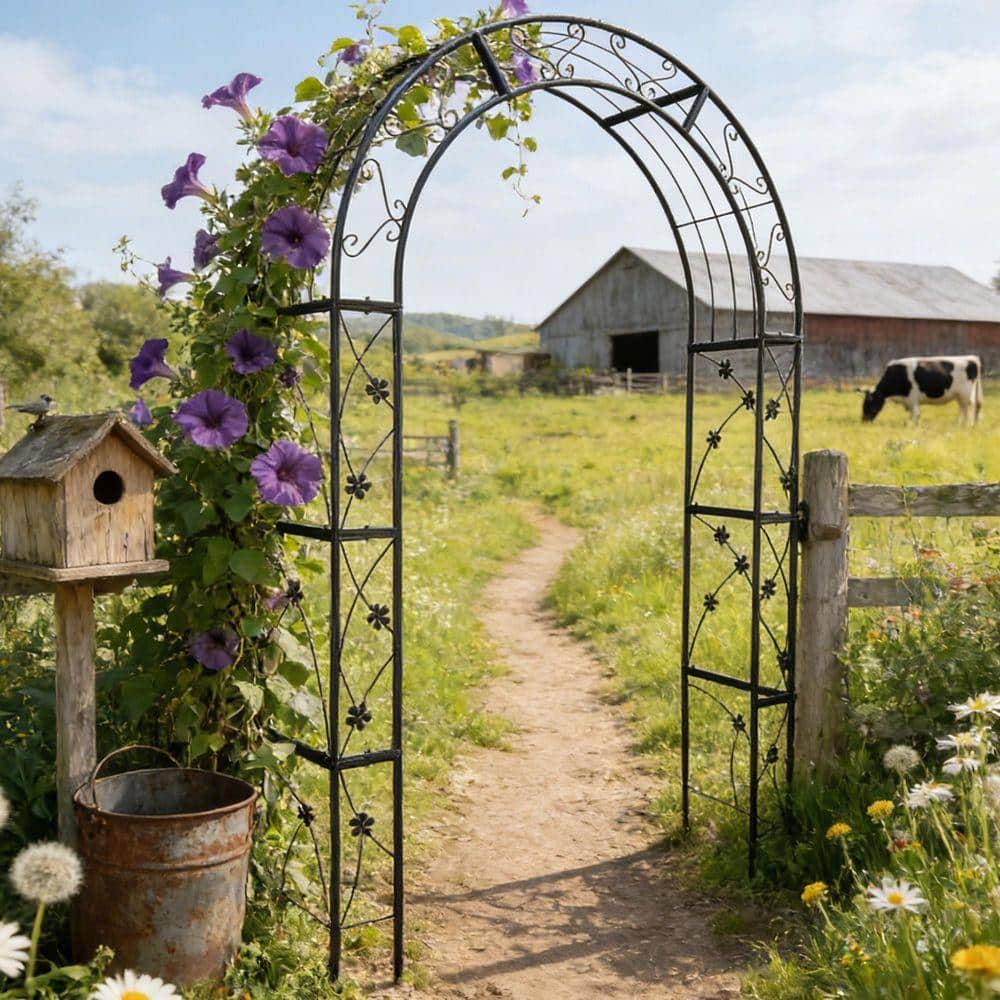 Coporesell 98 in. Black Metal Garden Arch Arbor Trellis with Wedding ...