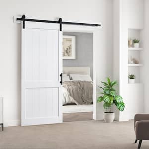 Dorian 36 in. x 84 in. Textured White Sliding Barn Door with Solid Core and U-Shape Soft Close Hardware Kit