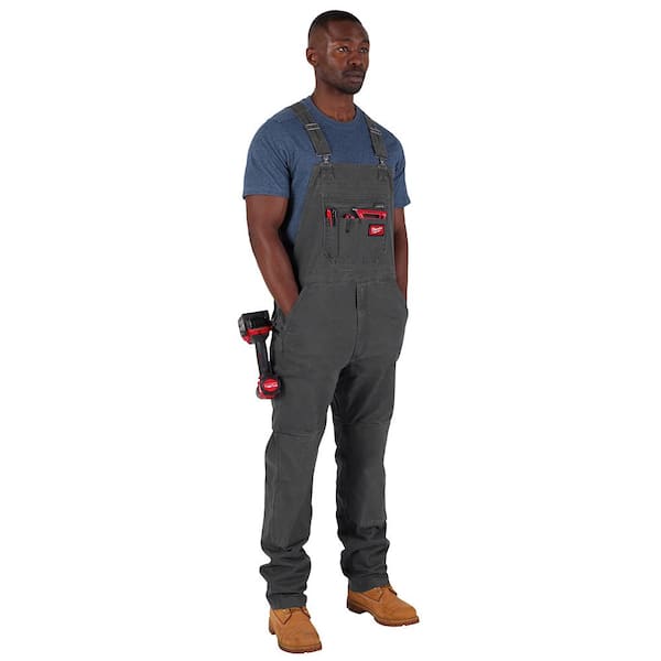 Milwaukee Men's Gray 34 in. x 32 in. FREEFLEX Unlined Bib Overalls