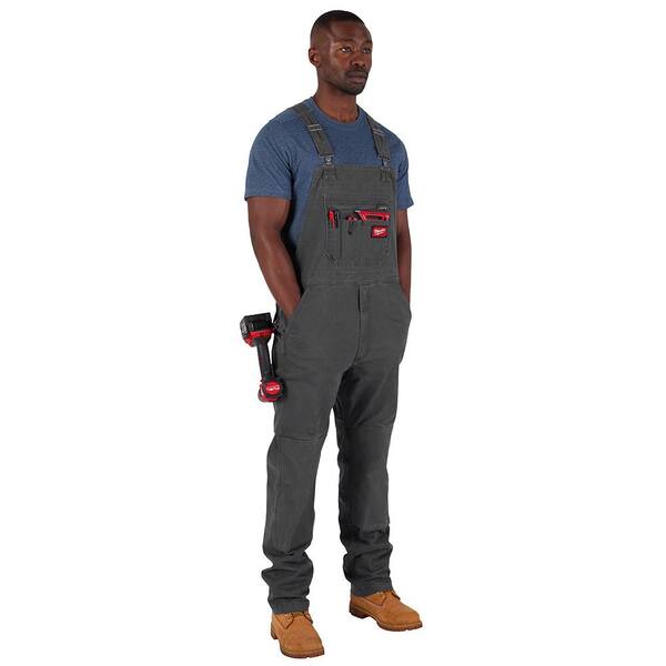Milwaukee Men's Gray 38 in. x 34 in. FREEFLEX Unlined Bib Overalls