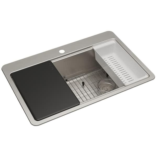 Avenue 33 in. Drop-In/Undermount Single Bowl 18-Gauge Stainless Steel Kitchen Workstation Sink w/ Accessories