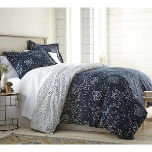 Botanical Leaves 3-Piece Blue Leaf Microfiber Full/Queen Comforter Set