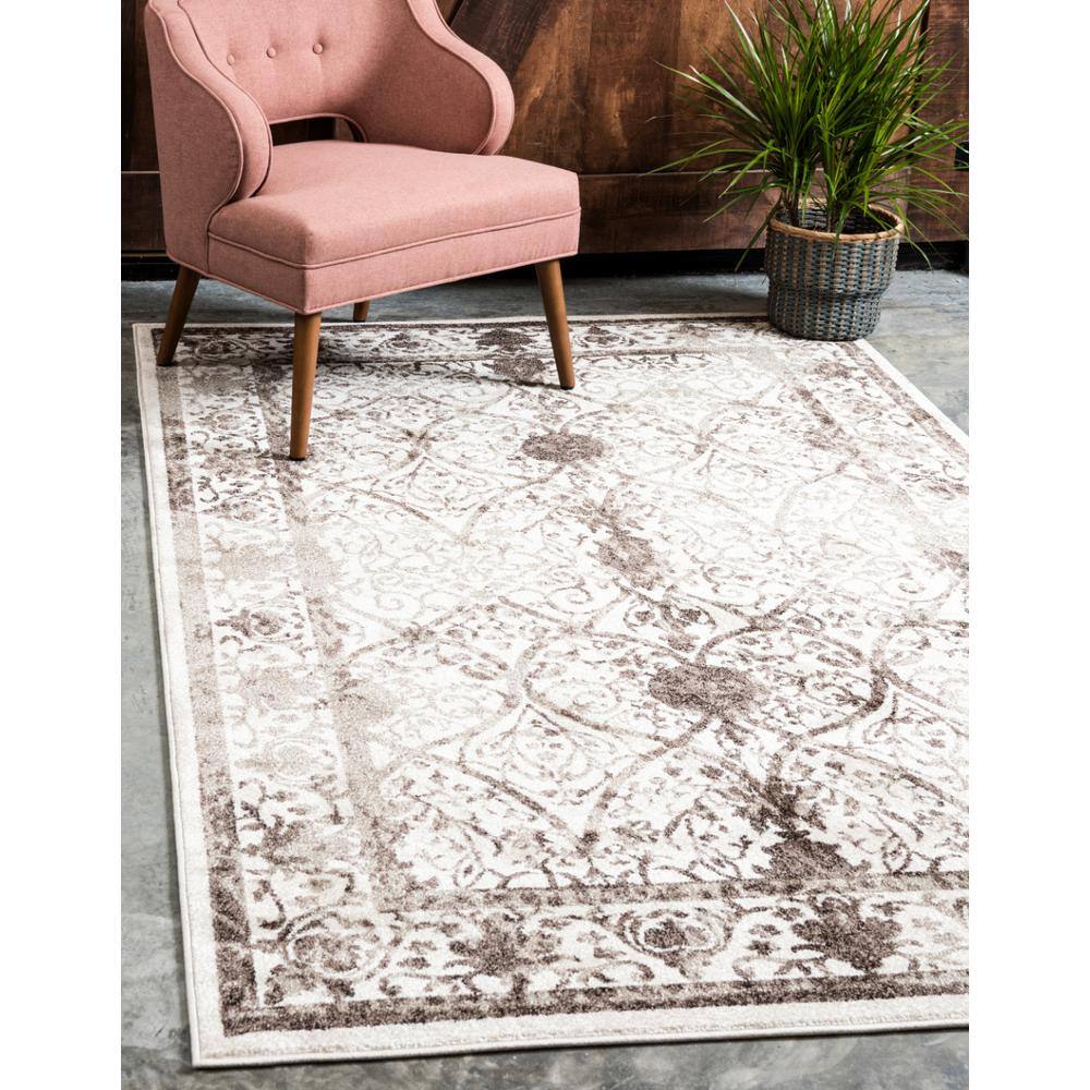 Beige Floral Elegance 4' x 6' Reversible Synthetic Area Rug
