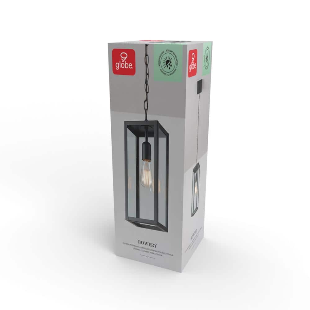 Bowery Matte Black Adjustable Lantern Pendant with Clear Glass Shade