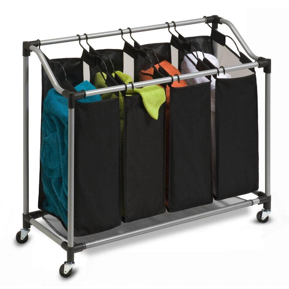 Industrial Silver Quad Laundry Sorter with Wheels