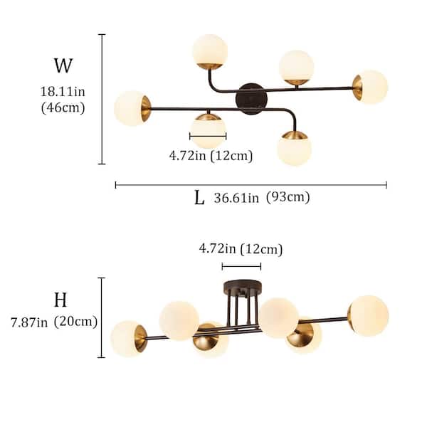 aiwen 36.61 in. 6-Light Black Modern Sputnik Oversized Semi