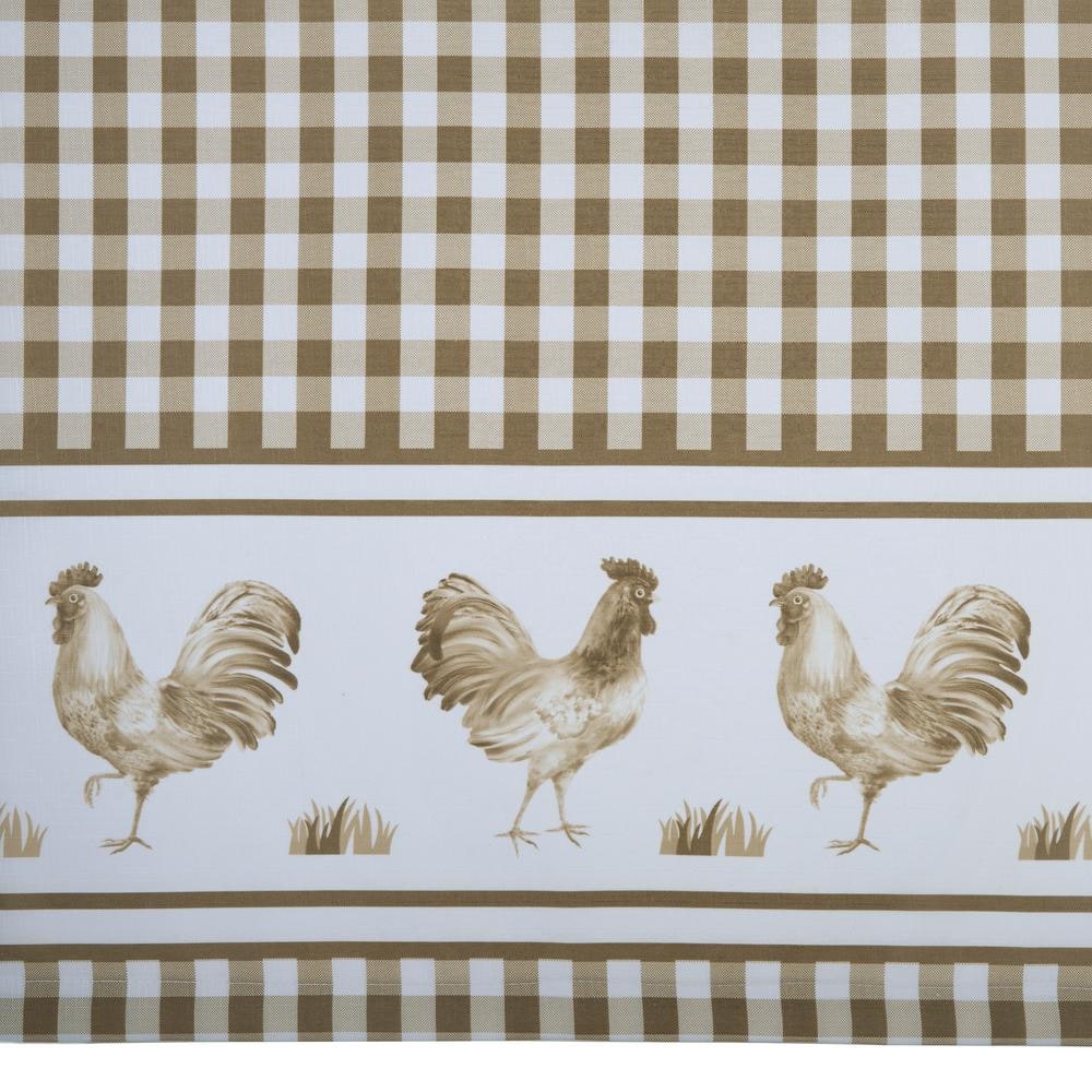 Taupe Gingham Plaid Rooster Pattern Valance, 58 x 14