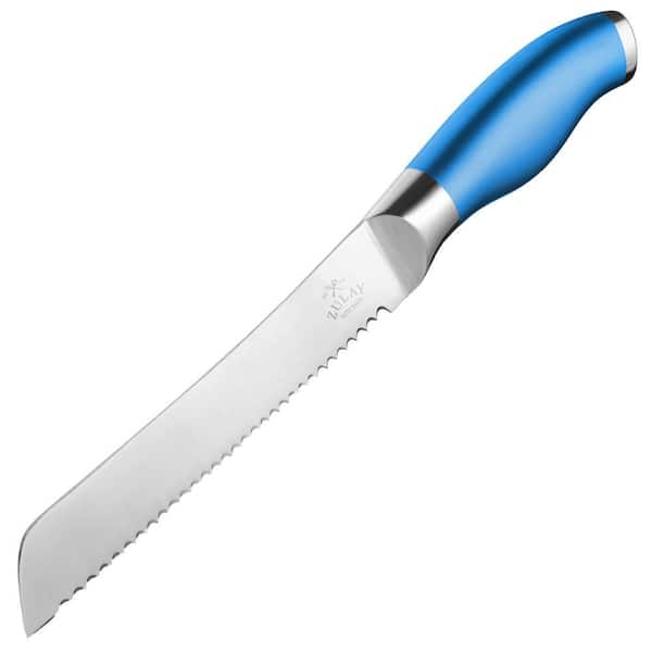 Zulay Kitchen 8 in. Blade Stainless Steel Full Tang Serrated Edge Bread Knife with Rubber Handle - Blue