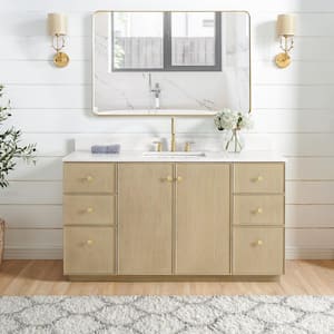 Oza 60 in.W x 22 in.D x 33.9 in.H Single Sink Bath Vanity in Natural Oak with White Quartz Stone Top