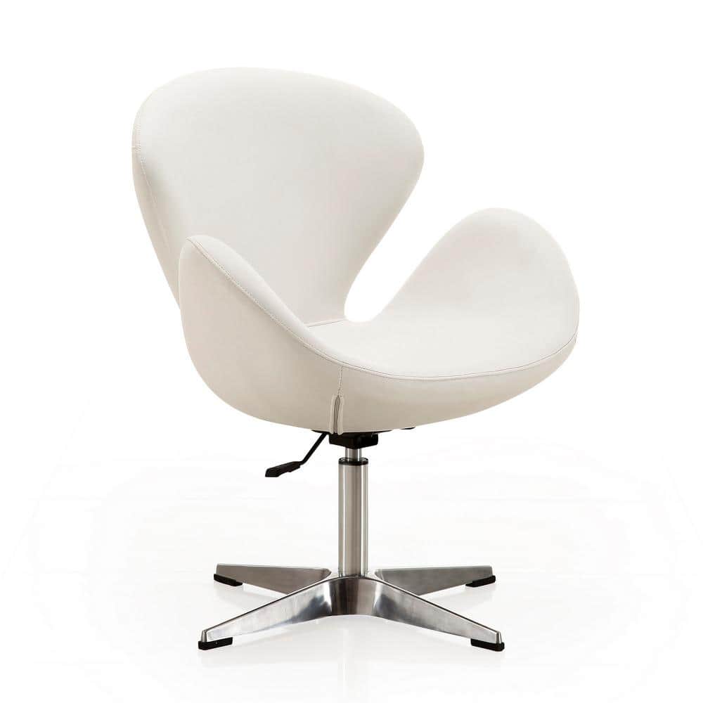 Retro Chic White Faux Leather Swivel Accent Chair