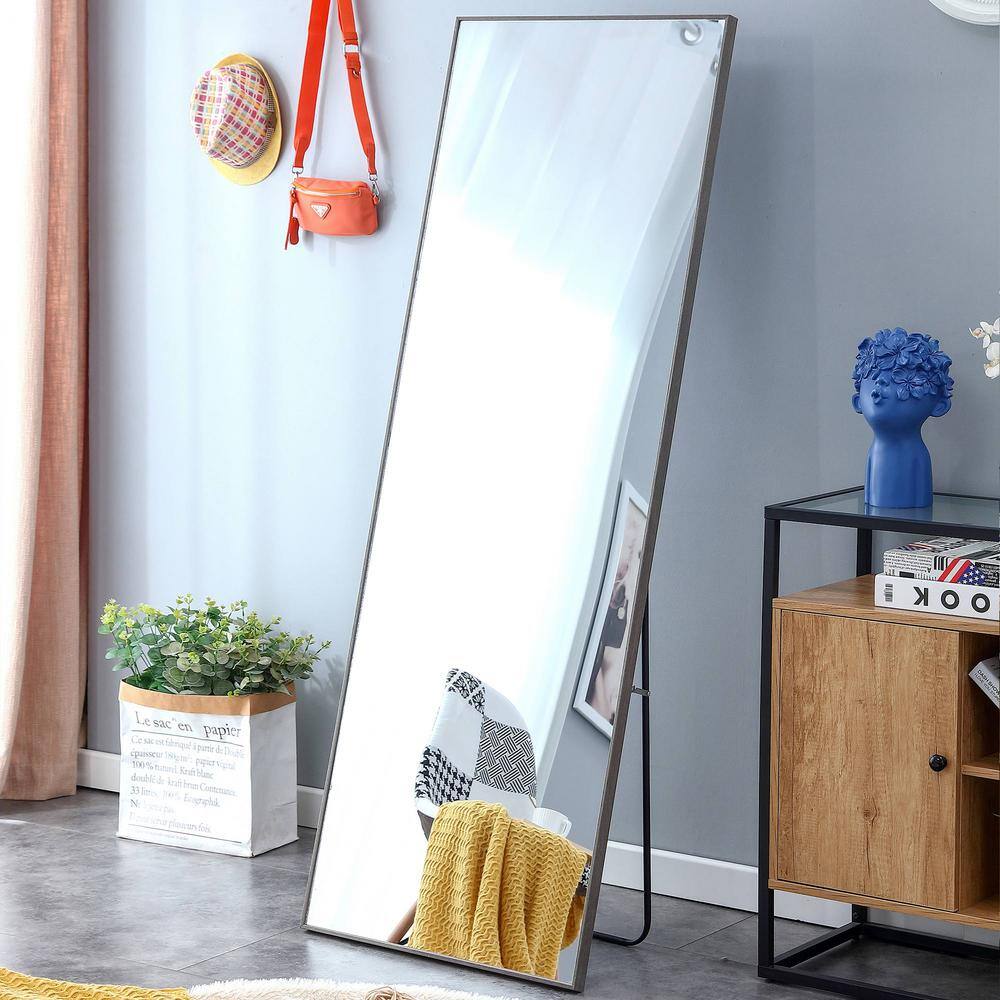Gray 23 in. W x 65 in. H Rectanglar Solid Wood Frame Full Length Mirror and