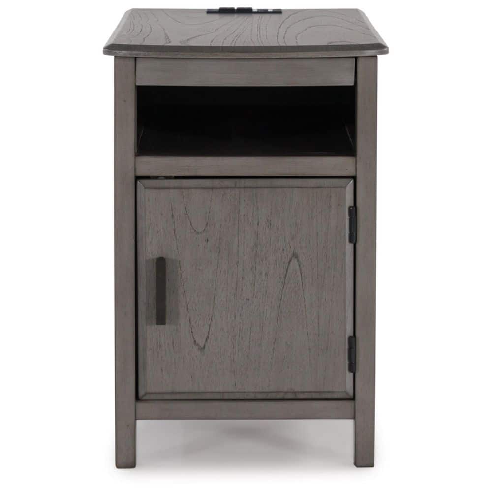 Gray Wood Rectangular End Table with Storage and USB Ports