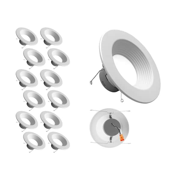 DLR Series 5-6 in. White Baffle 3000K Integrated LED Recessed Retrofit Downlight Trim, Remodel, Dimmable, 12-Pack